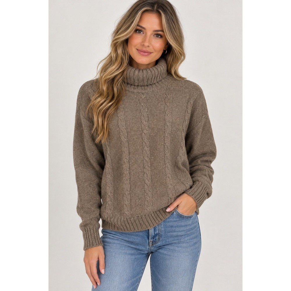Umberto Severi Turtleneck Sweater Brown Cable Knit Mohair Italian Vtg Womens Med